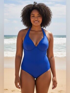 Boden Enhancer Swimsuit Royal Blue Halter One-Piece Swimsuit 38D